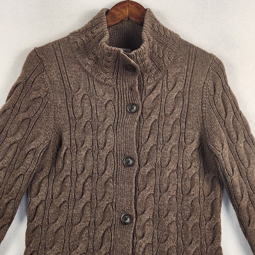 L.L. Bean Cable Knit Cardigan Wool Blend Women’s SZ M Chocolate Brown - Picture 4 of 11